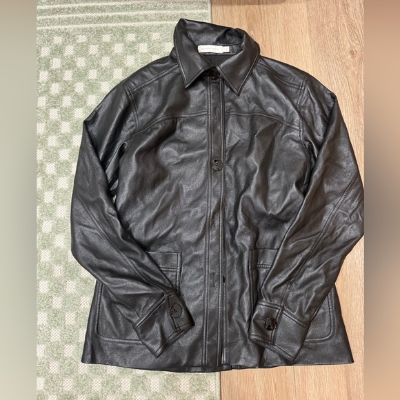 Jonathan simkhai black leather shirt/jacket. BELT NOT INCLUDED. Size 4. - Picture 2 of 2